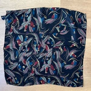 Vintage Georgina Von Etzdorf Silk Colorful Parrot Print Pocket Square Scarf